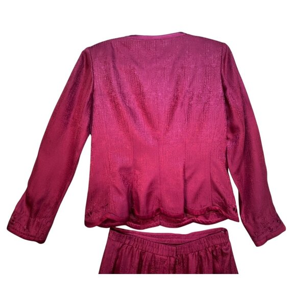 Papell Petites 2-Piece Silk Skirt Suit Set Size 6P Fuchsia - Picture 15 of 16